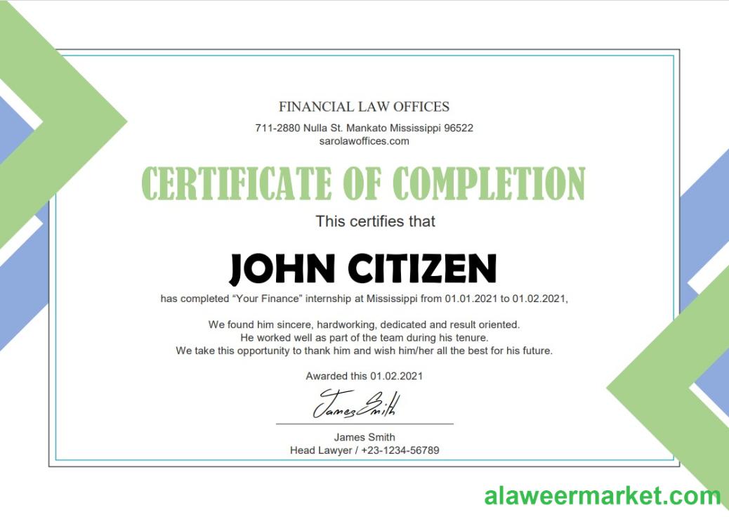 USA Law Internship certificate template in Word and PDF format